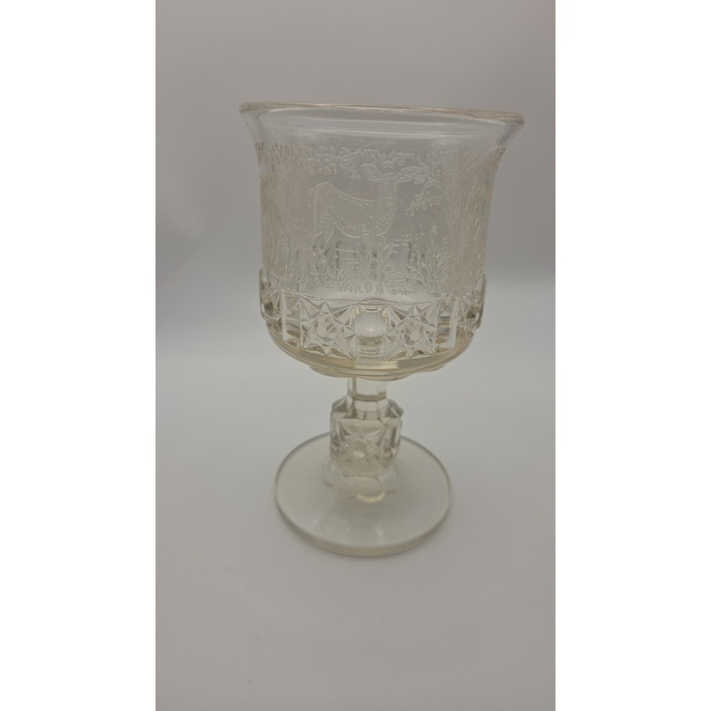 Vintage LG wright EAPG Etched Goblet  daisy cube black forrest pattern